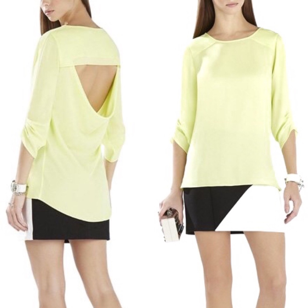BCBGMaxazria Open Back Top 3/4 Sleeves XS